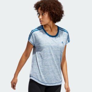 Adidas Womens Blue 3 Stripe  Climalite Short Sleeve Crew Neck  T- Shirt  Size L